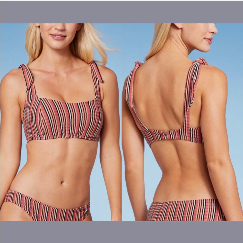 Shade & Shore Red, White and Black Striped Underwire Bikini Set